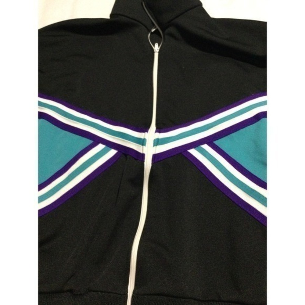 Varsity Spirit Fashions Track Jacket Black Teal Purple Stripe Zip Up Made in USA - Picture 10 of 10